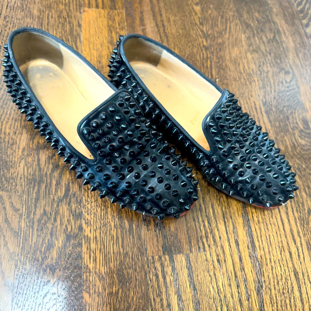 Women’s Christian Louboutin Black Spiked Loafers
